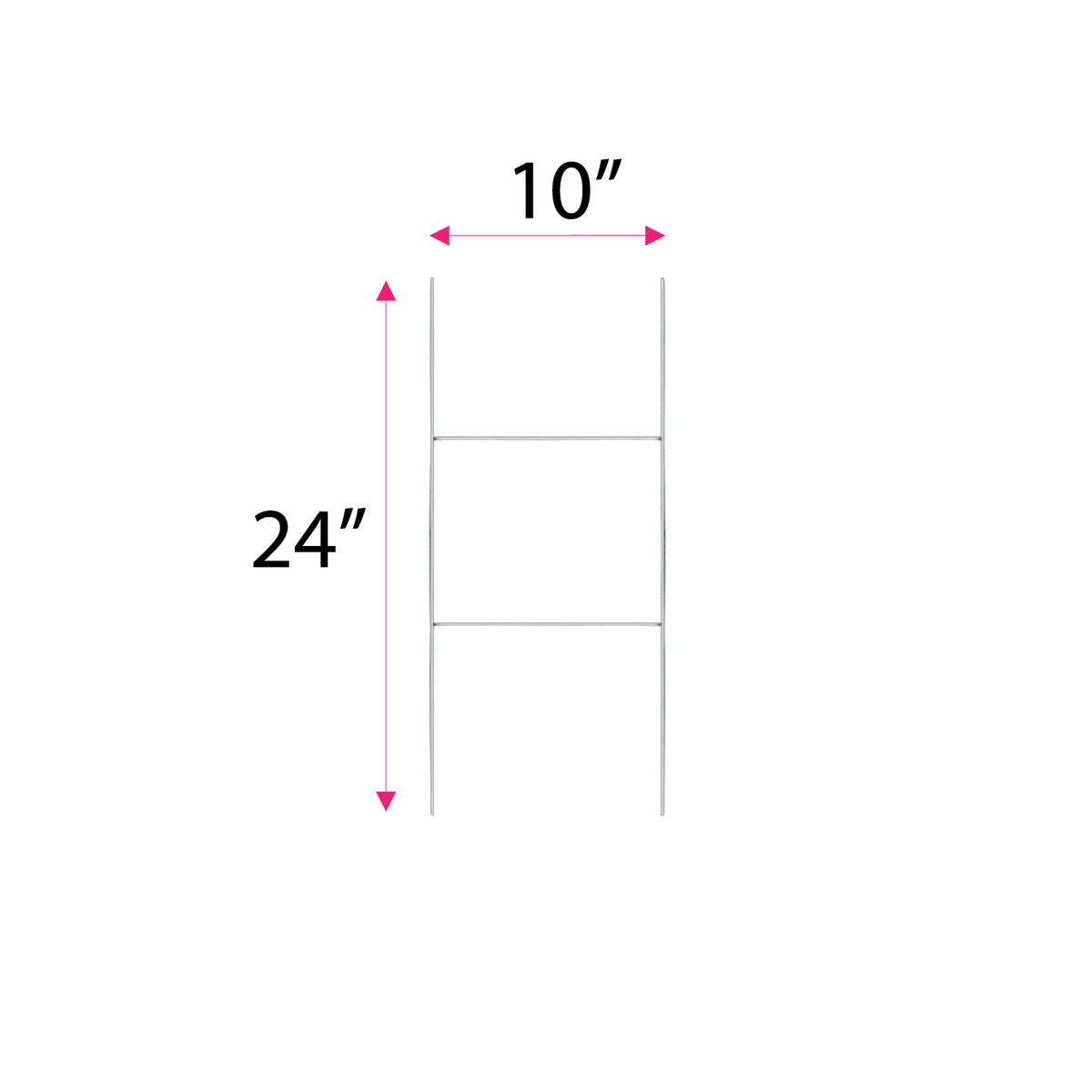 ECONOMY GALVANIZED SIGN STAKE LINE DRAWING SHOWING 10-INCH WIDTH AND 24-INCH HEIGHT DIMENSIONS FOR YARD AND OUTDOOR SIGN INSTALLATION.