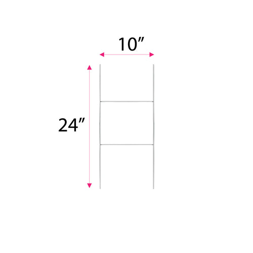 ECONOMY GALVANIZED SIGN STAKE LINE DRAWING SHOWING 10-INCH WIDTH AND 24-INCH HEIGHT DIMENSIONS FOR YARD AND OUTDOOR SIGN INSTALLATION.