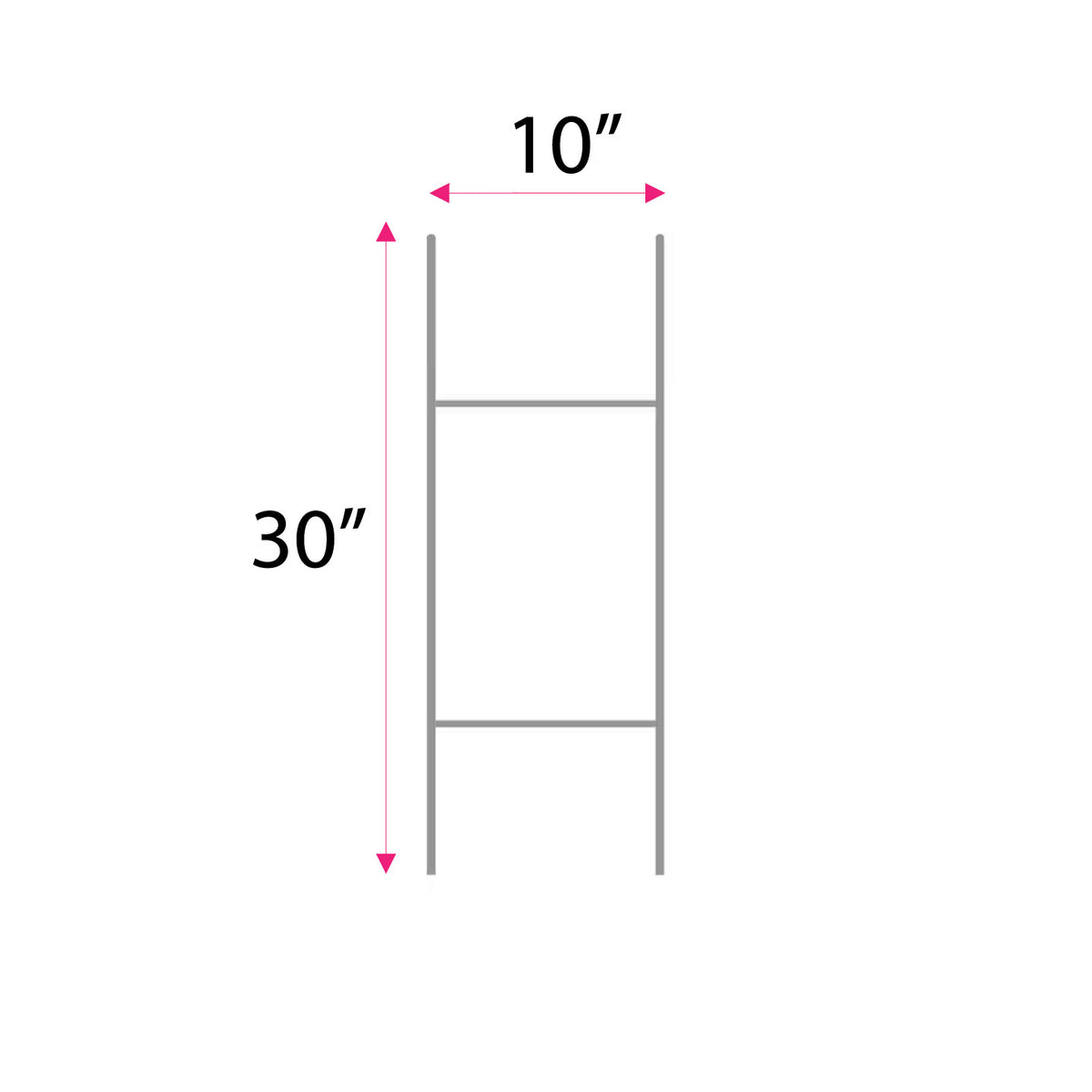ECONOMY GALVANIZED SIGN STAKE LINE DRAWING SHOWING 10-INCH WIDTH AND 30-INCH HEIGHT DIMENSIONS FOR YARD AND OUTDOOR SIGN INSTALLATION.