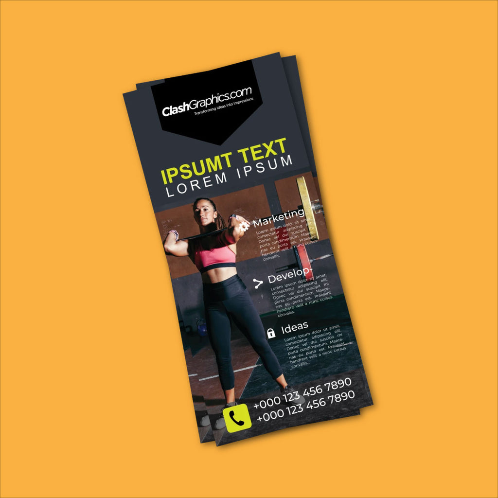 STACK OF CUSTOM PRINTED PROMOTIONAL POSTCARDS FEATURING A MODERN FITNESS AND MARKETING DESIGN ON A BRIGHT ORANGE BACKGROUND.