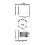TECHNICAL DIMENSION DRAWING OF AN ALUMINUM STANDOFF MOUNTING COMPONENT, SHOWING FRONT AND SIDE VIEWS WITH DETAILED MEASUREMENTS.